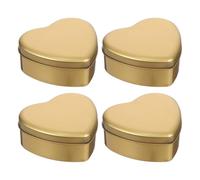 BESTYASH Heart-Shaped Storage Boxes for Candy and Sweets 4Pcs Gold Tinplate Containers with Sealed Lid Moisture Protection for Valentine'S and Wedding 5X4.5X1.8 Inches
