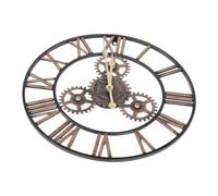 BESTYASH Industrial Style Round Wall Clock Metal Iron Gear Decorative Hanging Clock for Living Bedroom Sturdy American Vintage Design Wall Mounted Art Decor Timepiece