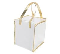 BESTYASH Insulated Cake Takeaway Bag Heightened White with Gold Trim Reusable Thermal Food Carrier for Freshness Preservation Thick Wear Resistant with Handle for Grocery Pizza Cold and Hot