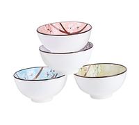 BESTYASH Japanese Style Blue and White Porcelain Soup Bowl Set Ceramic Rice and Cereal Bowls with Traditional Cherry Blossom Pattern and Decorative Tableware for Home and Restaurant Use