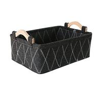 BESTYASH Large Felt Storage Basket for Desktop Organiser with Fine Stitching and Full Elasticity, Black Felt and Wood Material, Retro Literature Style Storage Basket for Home, Books,