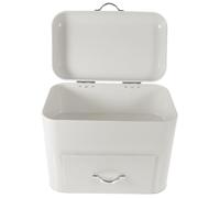 BESTYASH Large Retro Iron Bread Storage Container with Double Flat Lid Spacious Kitchen Food Organizer for Home and Bakery Vintage White Bread Box for Countertop Storage