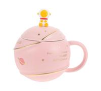 BESTYASH Lovely Ceramic Astronaut Mug with Lid and Spoon Pink Planet Ceramic Cup for Home Office Use Multifunctional Tea Water Drinking Cup Stylish and Design
