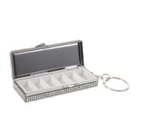 BESTYASH Mini Aluminum Travel Pill Case with 6 Independent Compartments, Rhinestone Adorned Keychain for Efficient Classification and Quick Access, Compact Pill Organizer for Tablets