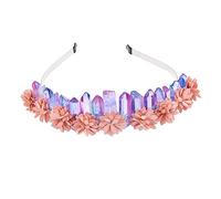 BESTYASH Natural Crystal Rainbow Crown Headband with Flower Decor for Brides Women Elegant Rhinestone Tiara for Wedding Party Festival Photography Comfortable and Unique Bridal Hair