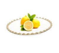 BESTYASH Nordic Style Round Ceramic Plate with Gold Rim Elegant Breakfast and Snack Serving Dish for Family Use Porcelain Tableware with Stylish Curved Design Easy to Clean and Maintain