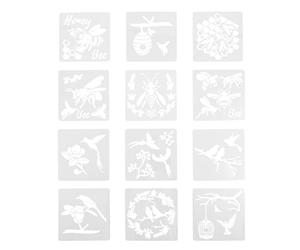 BESTYASH Painting Stencils Reusable and Sturdy Square Templates 12 Sheets White with Hollow-Out Delicate Flower and Bird Designs for Furniture Painting and Home Decoration