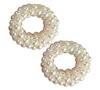 BESTYASH Pearl Hair Ties 2pcs Medium Size Elastic Ponytail Rings Beaded Hair Scrunchies for Women Headbands