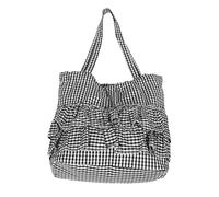 BESTYASH Plaid Canvas Tote Bag with Ruffle Trim for Women Lightweight Sturdy Travel and Shopping Shoulder Bag Large Capacity Reusable Grocery Tote Comfortable Straps for Work and Student