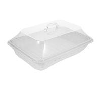 BESTYASH Rectangular Woven Bread Basket with Lid White Plastic Food Serving Tray Multifunctional Kitchen Storage Basket for Fruit Bread and Toiletries Organizer