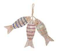 BESTYASH Rustic Hand Carved Wooden Fish Wall Hanging, Mediterranean Coastal Vintage Fish Sculpture Trio (3 Large Striped Fish), Nautical Beach Decor for Living Room, Kitchen, Bathroom