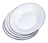 BESTYASH Set of 4 Enamel Plates 22 cm Round White Serving Plates Flat Edge Durable Enamel Crockery Versatile for Snacks and Fruit for Picnic and Camping