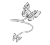 BESTYASH Silver Butterfly Open Ring for Women Nail Art Decoration Creative Pearl Shell Zirconia Finger Jewelry Chic Fashion Accessory for Parties and Cosplay