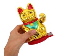 BESTYASH Solar Powered Japanese Maneki Neko Cat Figurine with Automatic Waving Arm and Rotating Base Feng Shui Lucky Fortune Ornament for Office Garden Home Hotel and Party Decoration