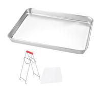 BESTYASH Stainless Steel Large Flan Tray Set 3pcs 26.5x20.5x1.2cm for Baking Steaming and Serving, Rust-Resistant Flat Square Pan for Kitchen Rice Roll and Oven Cooking Random Color