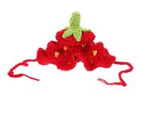BESTYASH Strawberry Crochet Pet Hat for Cats and Dogs Birthday Party Costume Adjustable Headgear Comfortable Puppy and Cat Party Accessory Red