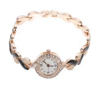 BESTYASH Stylish Leaf Bracelet Watch for Women Quartz Fashion Wristwatch with Rhinestone Border Golden Black Hand Chain Accessory Eye-catching Charm for Daily Wear and