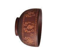 BESTYASH Tibet Style Retro Wooden Bowl Large Eight Treasures Pattern Handcrafted Wood Tableware Natural Material Food Storage Serving Bowl for Home Kitchen
