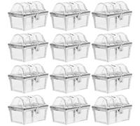 BESTYASH Treasure Chest Candy Boxes 12Pcs Plastic Party Goodies Boxes Silver for Wedding Favors Bridal Shower and Birthday Events