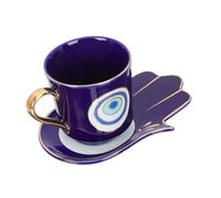 BESTYASH Turkish Blue Eye Ceramic Tea Cup with Slip Saucer and Handle Decorative Coffee and Milk Cup for Home Restaurant Cafe Afternoon Tea Multi Drink Use
