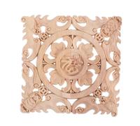 BESTYASH Unpainted Square Wood Carved Onlay Appliques Natural Finish Decorative Accents for Cabinet Doors Wardrobes Furniture Enhancing Home Decor with Chinese Blessing Fu Character