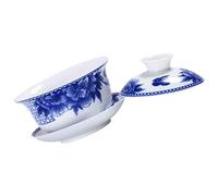 BESTYASH Vintage Ceramic Gongfu Tea Bowl Set Practical Kung Fu Teacup with Lid Chinese Blue and White Porcelain Design for Oolong Tea