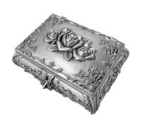 BESTYASH Vintage Floral Metal Jewelry Box with Lockable Clasp Antique Silver Zinc Alloy Trinket Organizer for Rings Earrings Necklace Secure Keepsake Case for Women and Travel Storage