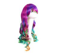 BESTYASH Women's Long Curly Japanese Wig Heat Resistant Dazzle Colour Rainbow Cosplay Hair for Parties Events Harajuku Style Costume Wig