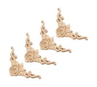BESTYASH Wood Carved Applique Set 4Pcs Solid Rose Ornaments for European-Style Cabinet and Bedroom Furniture Decoration with Fine Craftsmanship and Easy Installation