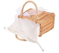 BESTYASH Woven Handle Basket Shopping Tote with Ribbon Accents for Flowers | Wicker and Cotton Cloth, Drawstring Interior, Rectangular Shape, Boho Style, Decorative Storage and Carrying Use Random Style