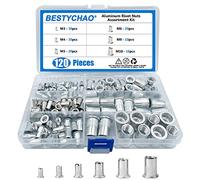 BESTYCHAO 120pcs Aluminum Rivet Nut Flat Head Threaded Insert Rivet Nut, Nutsert Rivnut Assortment Kit M3 M4 M5 M6 M8 M10