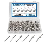 BESTYCHAO 180Pcs Blind Rivets Kit, Stainless Steel Pop Rivets 6 Sizes Rivet Assortment Kit 3.2mm 4mm 4.8mm