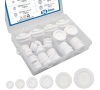BESTYCHAO 54Pcs Rubber Grommets Kit, 6Sizes Closed Drill Hole Firewall Hole Plugs, Double-Sides Rubber Grommets Eyelet Ring Gasket for Electrical Wire Protection -White