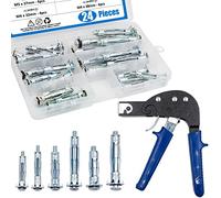 BESTYCHAO Heavy Duty Gun Wall Anchor Metal Setting Tool with 24pcs Hollow Wall Anchor Screws Assortment Kit for Cavity Anchor Plasterboard Fixing