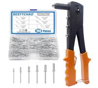 BESTYCHAO Rivet Gun Kit, Hand Riveter with 160pcs Pop Rivets 2.4mm 3.2mm 4mm 4.8mm, Riveting Tool for Automotive and Medical