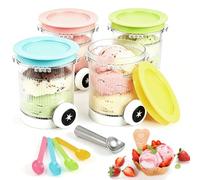 BestYiJo 4 Pack Ice Cream Tubs for Ninja Creami Deluxe NC701 NC700 NC701Q CN701CO Series, 16 oz Pint Containers with Lid for Ninja Ice Cream Accessory, BPA-Free, Dishwasher Safe - with Aluminum Scoop
