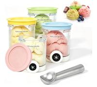 BestYiJo 4 Pcs Ice Cream Tubs for Ninja CREAMi Deluxe NC701 NC700 Series, 16 oz Pint Containers with Lid for Ninja Ice Cream Accessory, BPA-Free & Dishwasher Safe with Aluminum Scoop