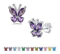 Bestyle 925 Sterling Silver Butterfly Stud Earrings-February Purple Birthstone Butterflies Amethyst Earrings Studs Jewelry Gift for Women Teen Girls on Birthday Christmas Mother’s Day Valentines Day