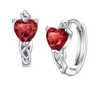 Bestyle 925 Sterling Silver Celtic Knot Hoops Created Heart Diamond Earrings for Women, 5mm January Granet Birthstone Gem Earrings Small Silver Huggie Hoop Earrings