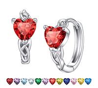 Bestyle 925 Sterling Silver Celtic Knot Hoops Love Heart Cut Cubic Zirconia Earrings, Brilliant Created July Ruby CZ Birthstone Earrings for Women Girls, Great Brithday Gift