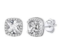 Bestyle 925 Sterling Silver Cubic Zirconia Stud Earrings for Women - Large Square Simulated Diamond Earrings with Sparkling Birthstone Gifts