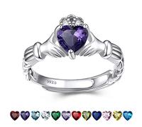 Bestyle 925 Sterling Silver Heart Crytsal Celtic Claddagh Rings | Classic Silver February Amethyst Birthstone Rings for Women, Great Birthday Gift for Daughter/Wife/Mom/Grandma