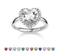 Bestyle 925 Sterling Silver Heart Cut Gemstone Cubic Zirconia Rings for Women, April White Diamond Rings, Statement and Promise Ring for Engagement/ Wedding/ Anniversary/ Valentines Day
