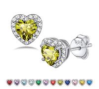 Bestyle 925 Sterling Silver Infinite Birthstone Heart Stud August Peridot Birthstone Earrings, Dainty Love Statement Stud Earrings, Birthday/Valentines for Women