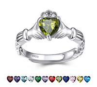 Bestyle 925 Sterling Silver Infinite Birthstone Rings August Peridot Crystal Celtic Claddagh Band Rings, Dainty Love Statement Rings Adjustable, Minimalist Ring Gift on Birthday