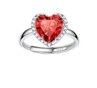 Bestyle 925 Sterling Silver Love Heart Cut Gemstone Shiny Cubic Zirconia Rings, Brilliant Created July Ruby CZ Birthstone Rings for Women, Promise/Statement Ring Great Jewelry Gift