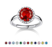 Bestyle 925 Sterling Silver Love Round Cut Gemstone Shiny Cubic Zirconia Rings, Brilliant Created July Ruby CZ Birthstone Rings for Women, Promise/Statement Ring Great Jewelry Gift