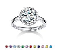 Bestyle 925 Sterling Silver Round Cut Gemstone Cubic Zirconia Rings for Women Girls, April White Diamond Rings, Statement and Promise Ring for Engagement/Wedding/Anniversary/Valentines Day