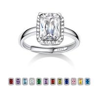 Bestyle 925 Sterling Silver Square Cut Gemstone Cubic Zirconia Rings for Women Girls, April White Diamond Rings, Statement and Promise Ring for Engagement/Wedding/Anniversary/Valentines Day