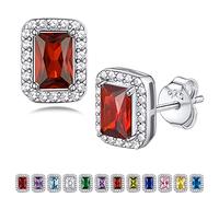 Bestyle 925 Sterling Silver Stud Earrings Hypoallergenic Red Earrings for Women Square Cut Cubic Zirconia Studs July Birthstone Jewellery (With Gifts Box)